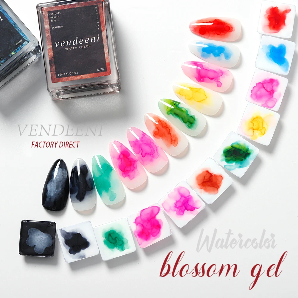 

Vendeeni Watercolor Ink Blooming Gel Nail Polish 12 Colors Smoke Effect Blossom Gel Varnish Manicure Nail Art Gel Lacquer 15ml