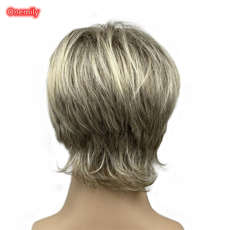 Onemily Men Short Straight Daily Fashion Wig with Bangs Natural Looking Heat Resistant Synthetic Hair Replacement Wigs