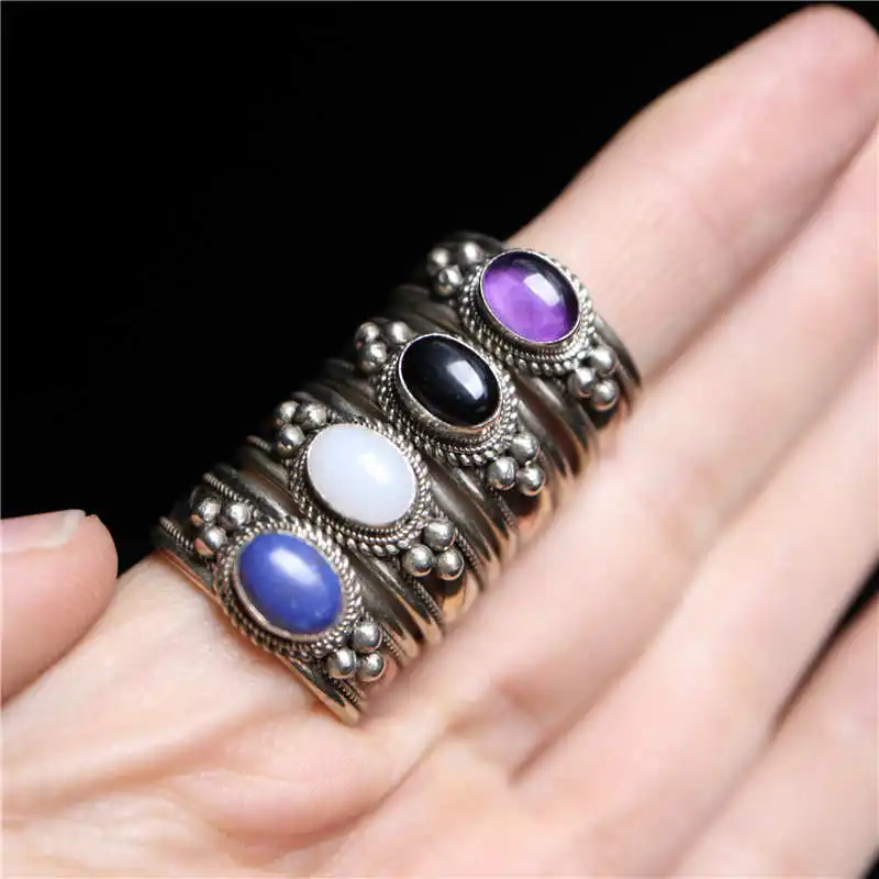 Vintage Metal Rings for Girls Copper Inlaid Multi Beads Golden Rings R131