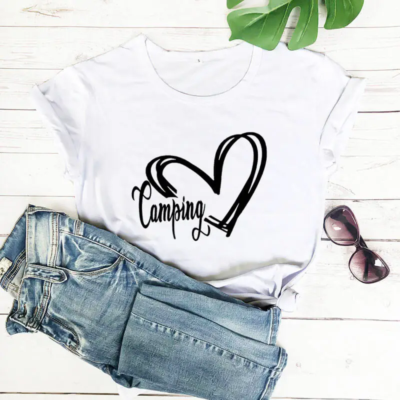 

Love Camping Heart Shirt New Arrival Summer 100%Cotton Funny T Shirt Forest Camper Nature Lovers Gift Nature Campers T-Shirt