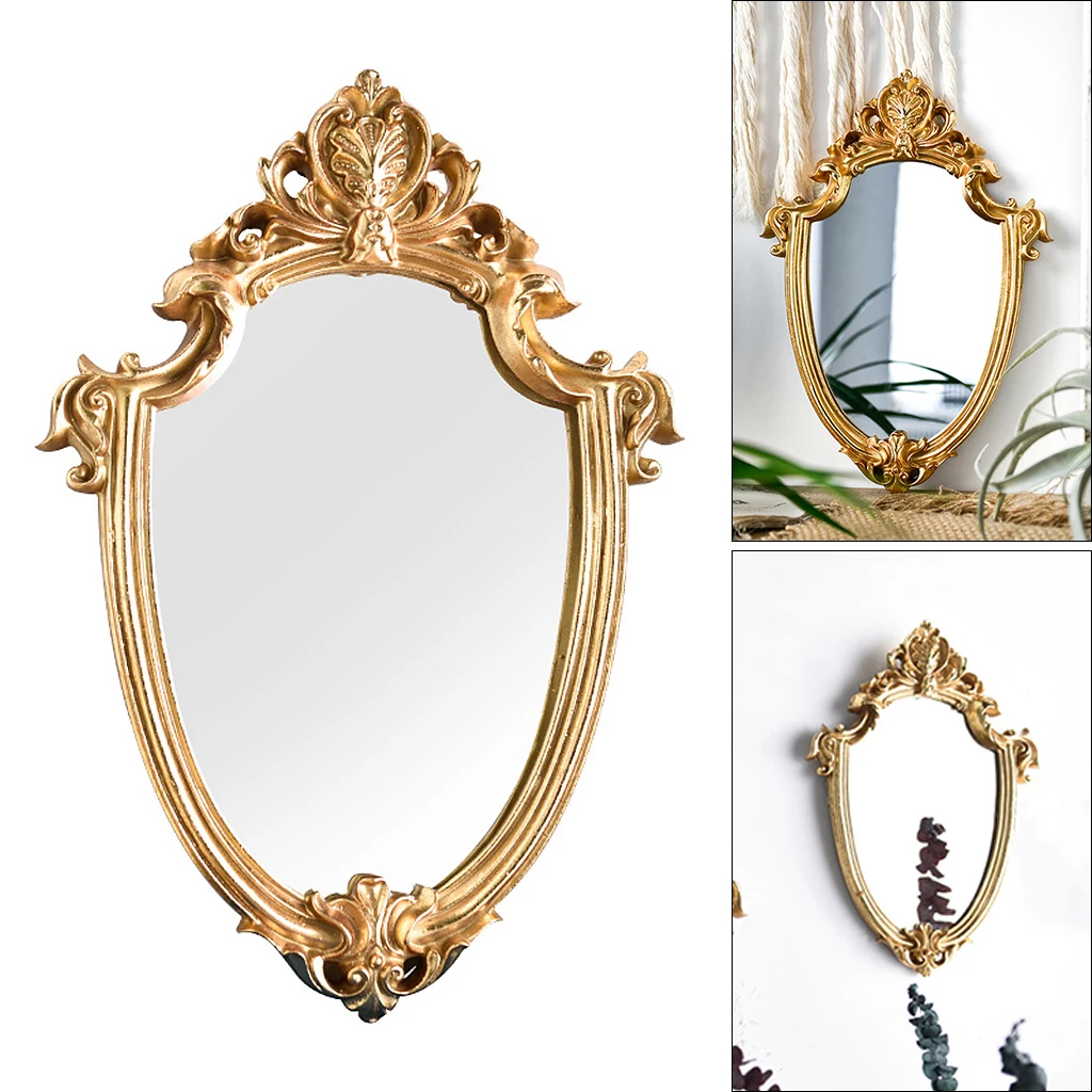 Vintage Makeup Mirror Gold Frame Mirror Decorative Wall Hanging Mirror Small Nordic Retro Decoration Mirror Makeup Wedding Gift