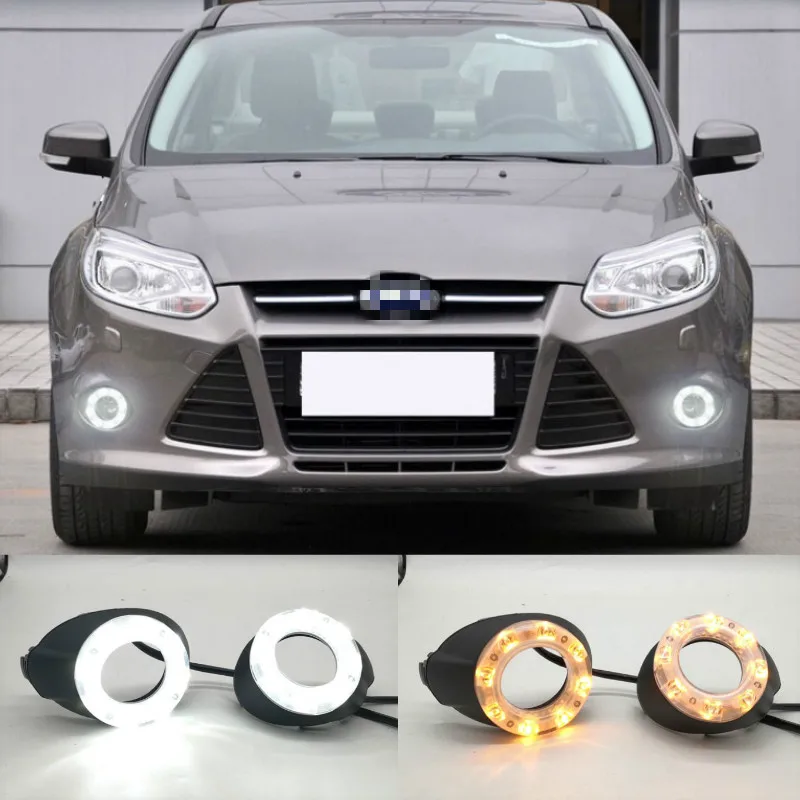 1 Set with Turn Signal Lamp LED DRL Waterproof IP67 Front Fog Lamp Daytime Running Lights for Ford Focus 2012-2015 12V