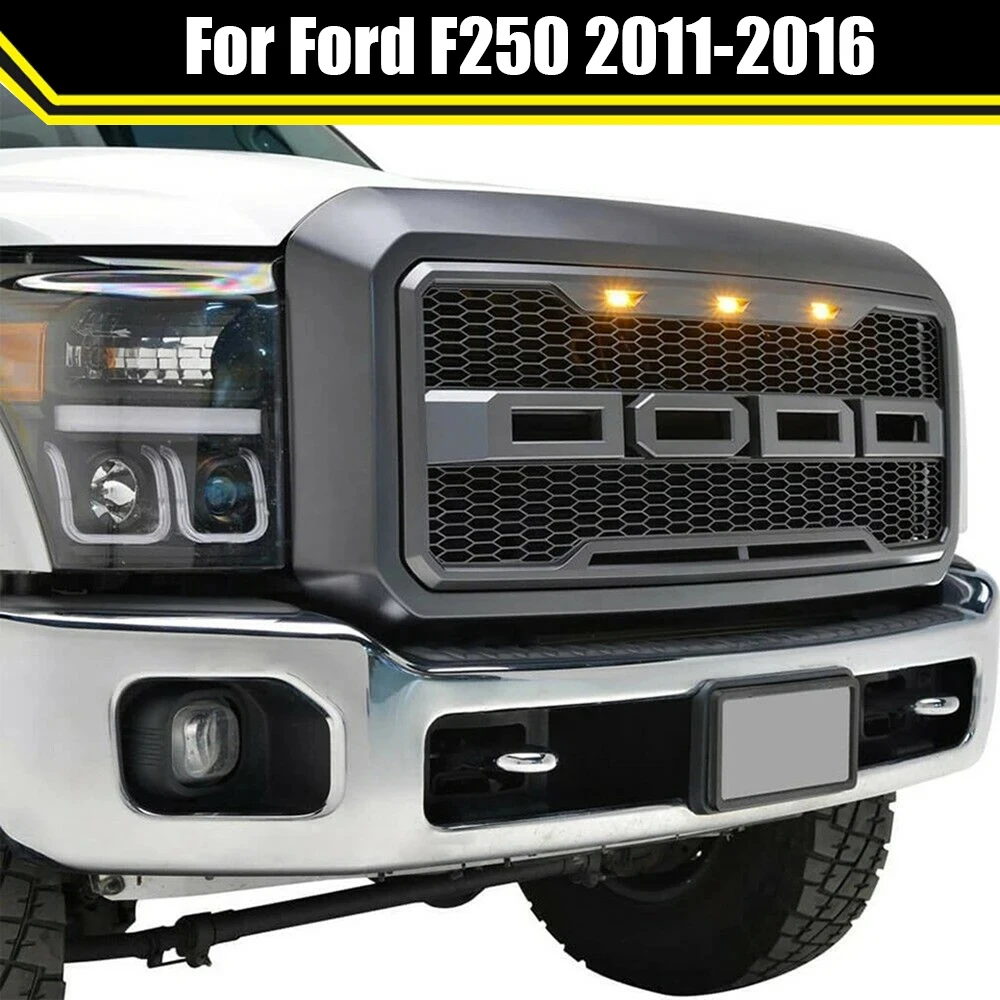 

Front Racing Grille Grill LED Bumper Mask Cover Trims For Ford F250 2011-2016 High Quality ABS Raptor Style Front Hood Grills