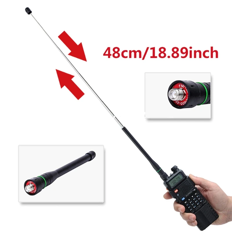 Cambuk Antena Kompatibel dengan UV-5R BF-888S UV-82 UV-9R Plus Hitam Adjustable UHF/VHF Antena Kabel Adaptor