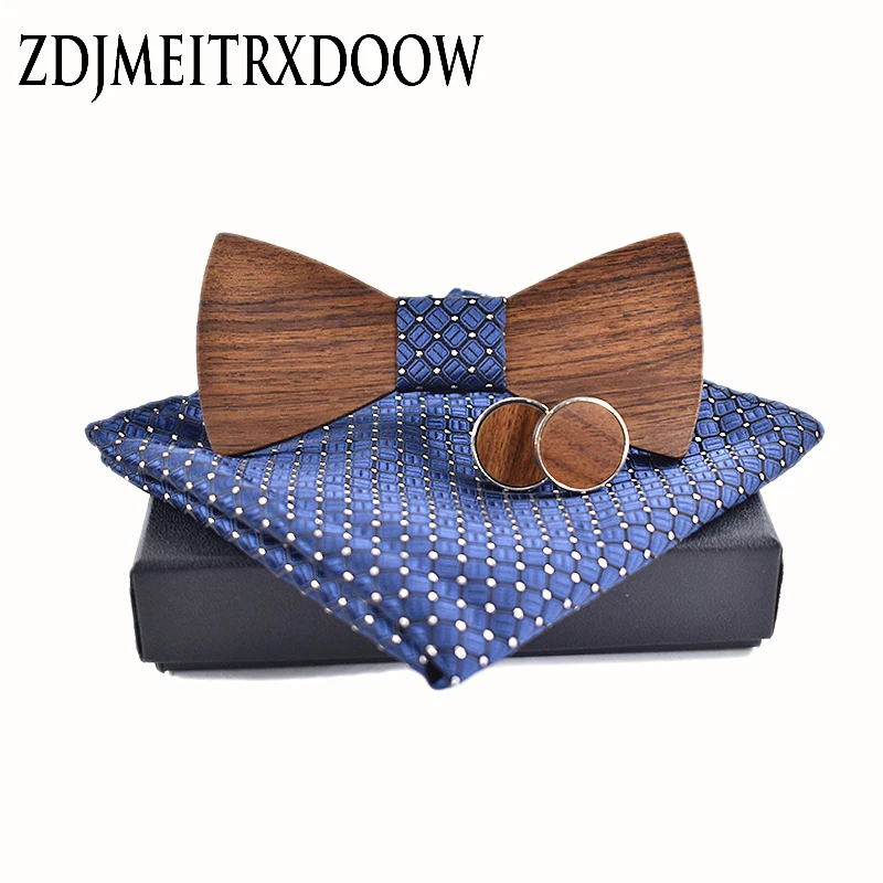 2021 new fashion wedding bow Wooden bow tie Cufflinks Kerchief Preferential suit  Tie gravata Suits shirts wooden ties set