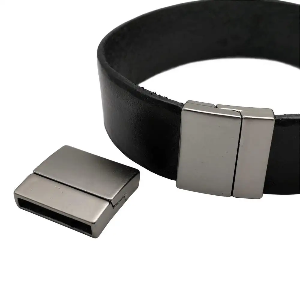 Aaazee Matowe Czarne 20mm Płaskie Zapięcia Magnetyczne z Otworem 20mmx3mm do Wyrobu Bransoletek - Do Wklejania w Skórze