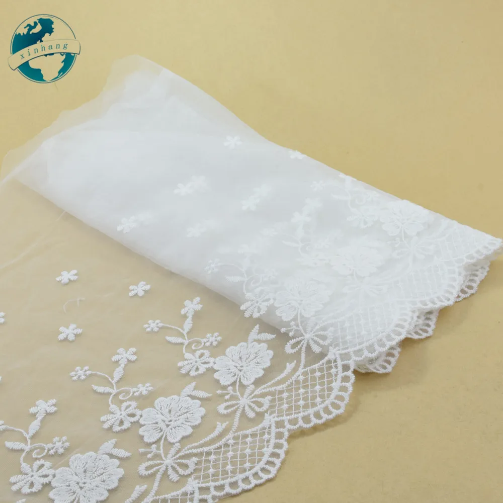 30cm Width White Lace Cotton Embroidery French Lace Edge Ribbon Fabric Guipure Diy Trims Warp Knitting Sewing Accessories#4177