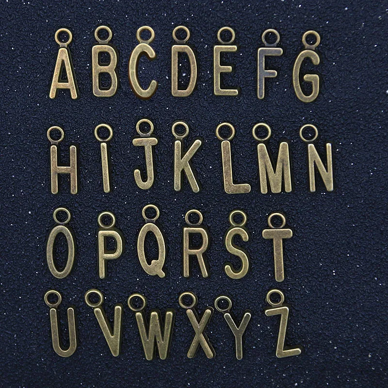 26Pcs 7X17MM  Antique Bronze English Letter A-Z Metal Zinc Alloy  Charms  Pendant DIY Jewelry Necklaces Bracelets Bags Material