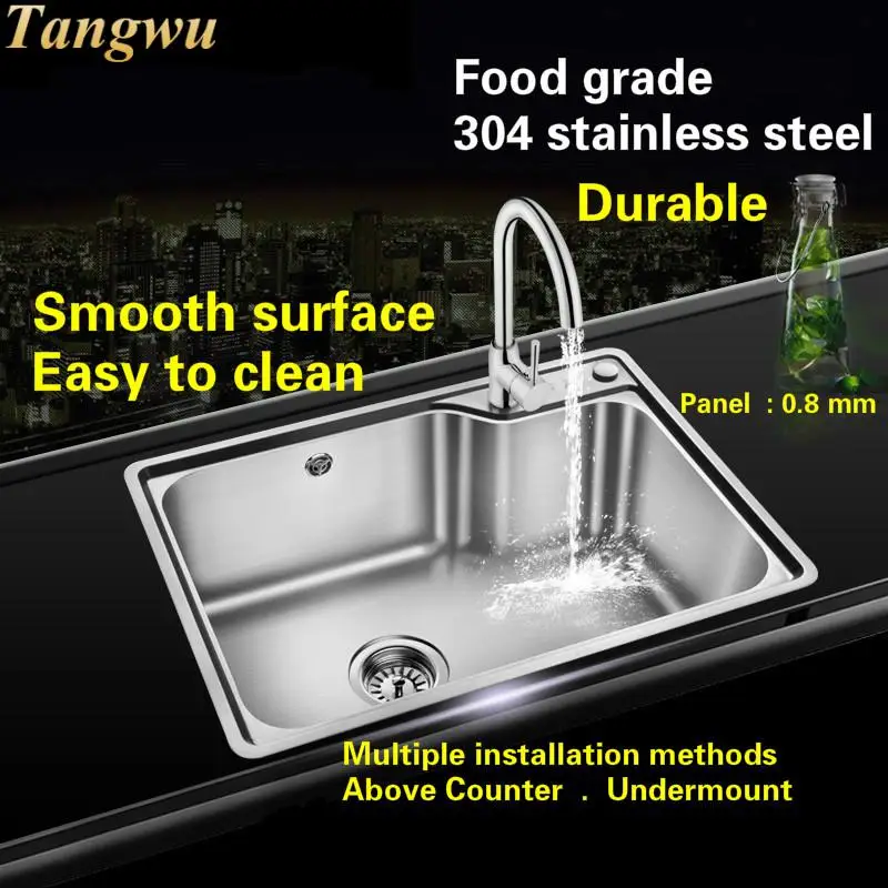 Free shipping Household vogue Kitchen single trough sink durable food grade 304 stainless steel hot sell 680x440 MM