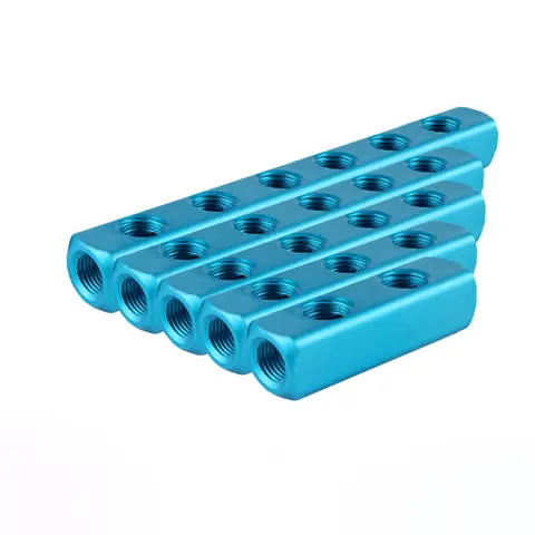 Air Manifold Distributor 1/4" PT Thread Port 3 4 5 6 7 8 9 10 Way Pneumatic Quick Plug In Connector Hose Aluminum Block Splitter