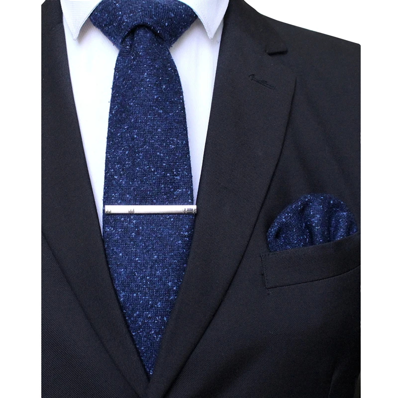 KAMBERFT Solid Color Cashmere Wool Necktie and Pocket Square Tie Clip Sets for Men 8cm Red Brown Green Gray For Men Wedding Tie
