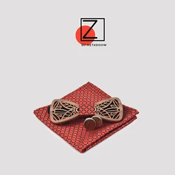 ZDJMEITRXDOOW wooden bow  Tie set and Handkerchief Bowtie Necktie Cravate Homme Noeud Papillon Man Corbatas Hombre Pajarita