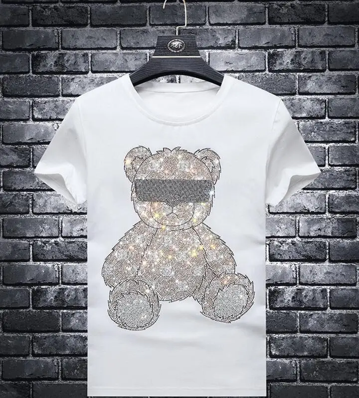 

S-6XL Streetwear Diamonds t-shirts Summer Mens Rhinestones T Shirt Male Fashion Tees Casual Anime Tops