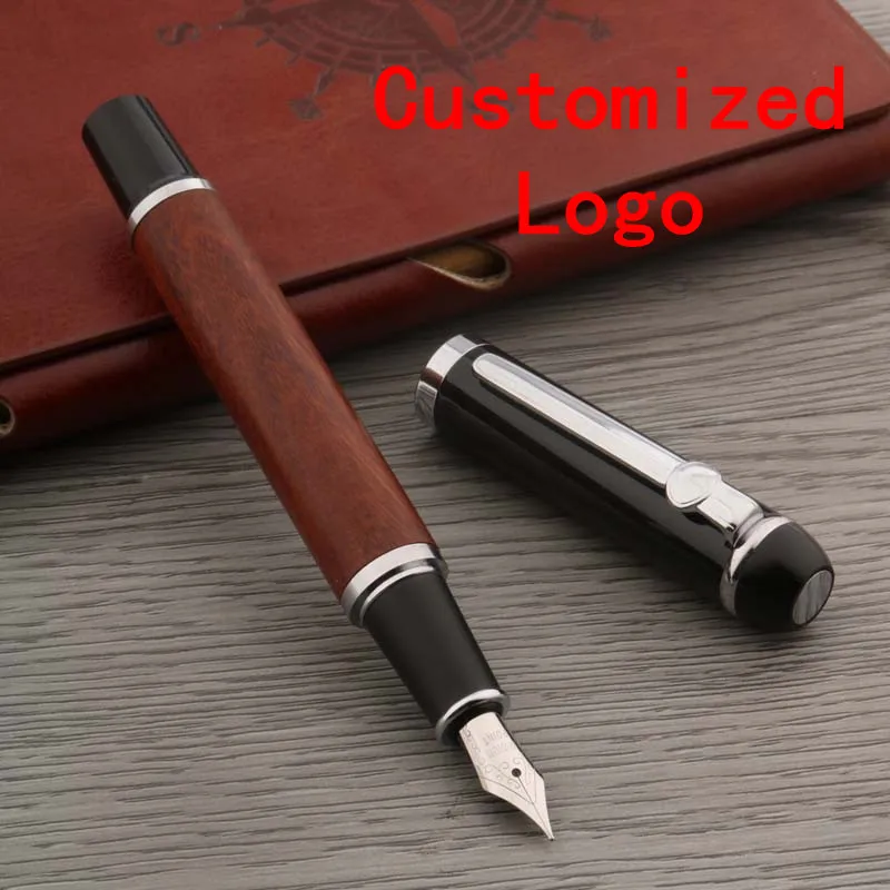 Luxury Wooden Metal Fountain Pen Red Sandalwood Black Gift Student Stationery Office Supplies Ink Pens free Customized Logo