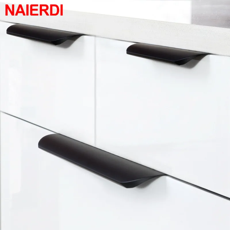 NAIERDI Hidden Cabinet Pulls Gold Black Drawer Knobs Long Pull Hidden Handles Aluminum Alloy Kitchen Cupboard Furniture Hardware