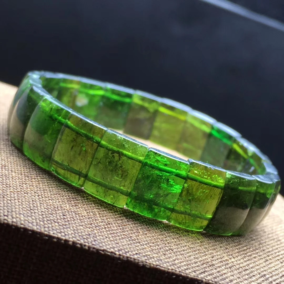 Natural Green Tourmaline Quartz Bracelet Clear Rectangle Beads 14x9mm Green Tourmaline Stretch Bangle Jewelry AAAAAAA