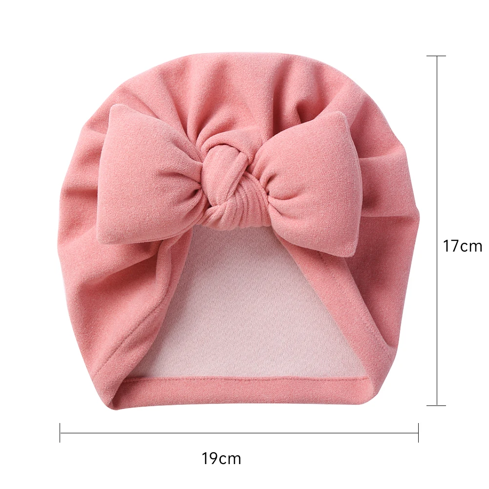 Boutique Faux Cashmere Baby Hat Warm Autumn Winter Beanies Solid Bow Topknot Bonnet Infant Boys Girls Caps New Turban Headwraps