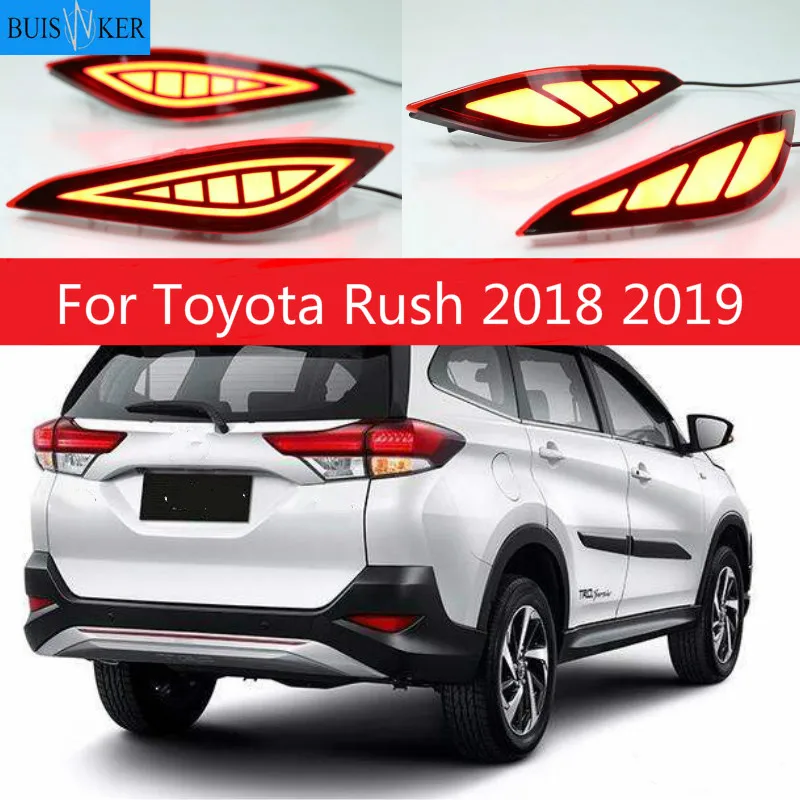 

2PCS Multi-function LED Reflector Lamp Rear Fog Lamp Rear Bumper Light Brake Light For Toyota Rush 2018 2019