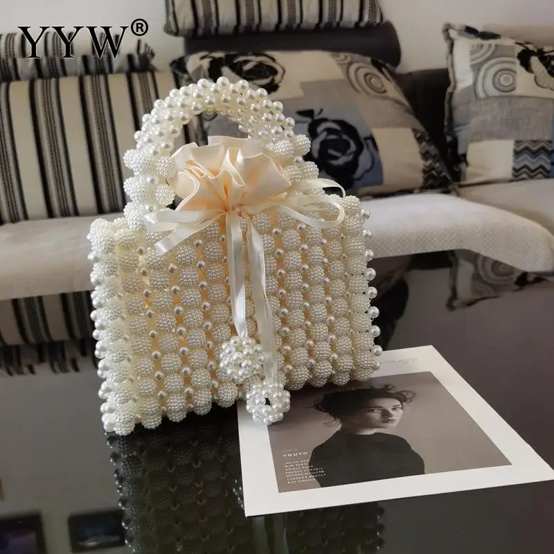 Pearl Beaded Women\'S Mini Handbag Wedding Evening Clutch Bag For Bridal Luxury Elegant Party Purse ABS Box Bag Weave sac a main