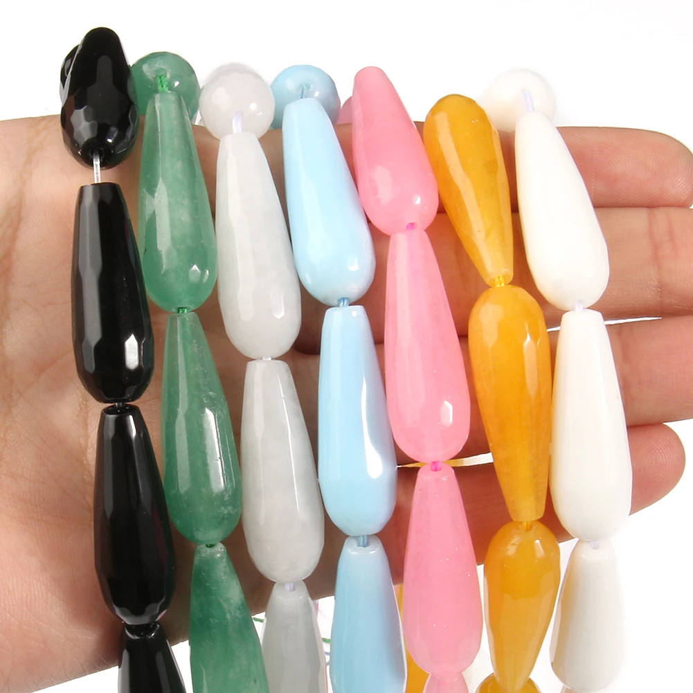 10x30mm Natural Jades Stone Beads Water Drop Shape Loose Spacer Beads for Jewelry Making DIY Bracelet Accessories 15''