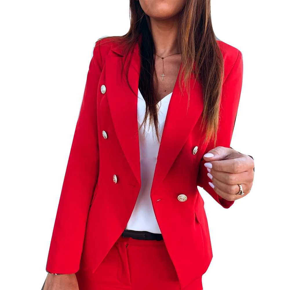 Women Stylish Plus Size Jacket Casual Blazers Jacket Suit Coat Double-breasted Blazer Sliming Overalls Pocket Cardigan Coat