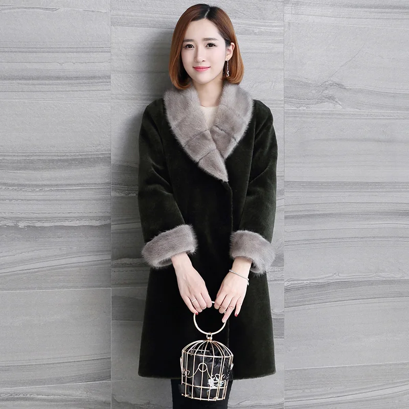 2023 New Boollili Natural Lamb Fur Coat Female Winter Warm Jackets For Women Real Sheep Fur Coats Mink Fur Collar Overcoat