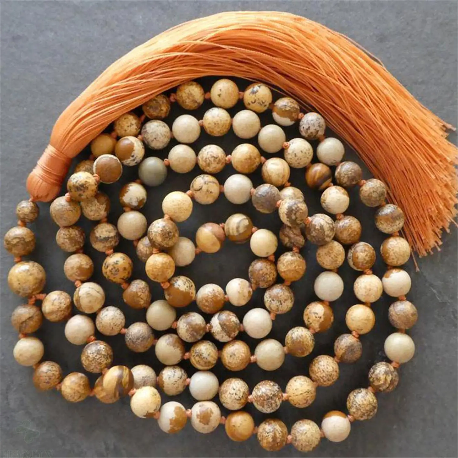 6mm Picture Stone Knotted Tassel 108 Bead Mala Necklace Chakra Bracelet Healing Prayer Men Yoga