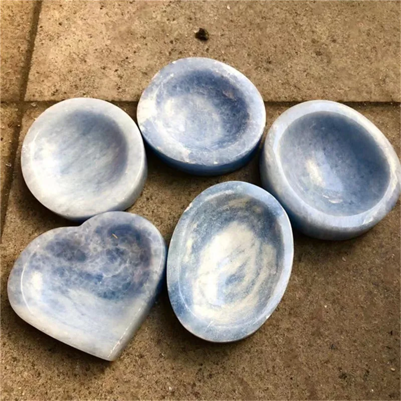 Natural Carved Blue Celestite Bowls Crystal Healing Stones For Decoration