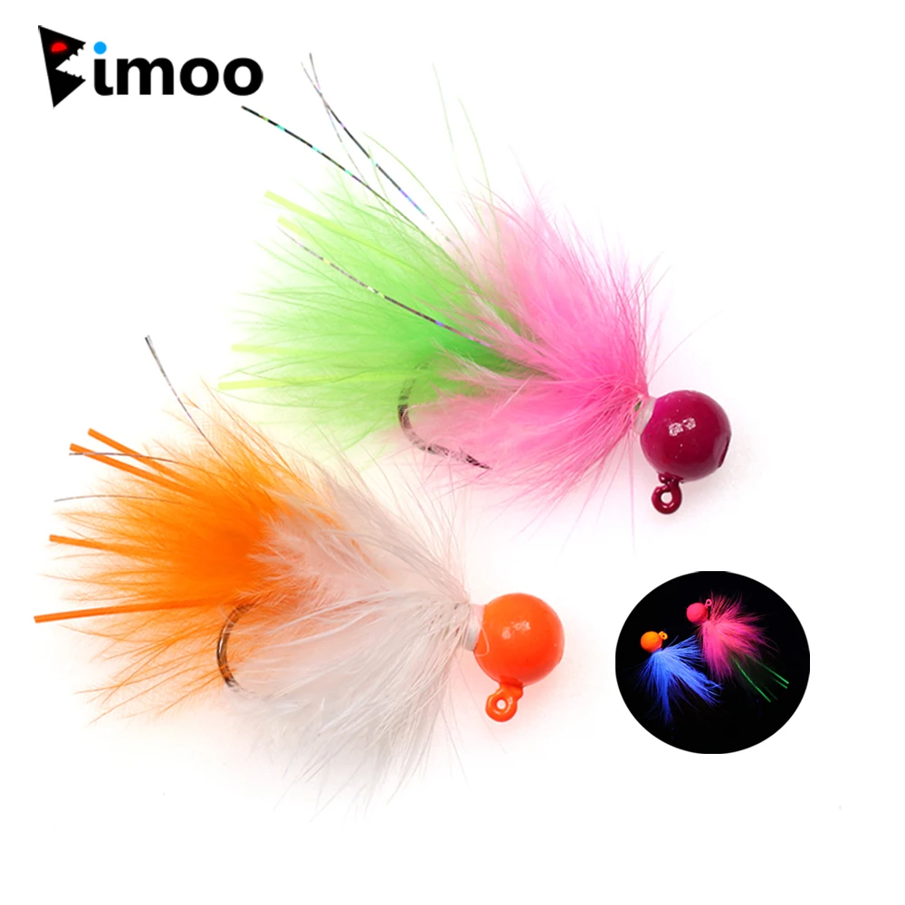 

Bimoo 4PCS 3g 5g Fluorescent Marabou Crappie Jig Head Fishing Lure Streamer Fly Sea Bass Trout Pike Muskie Ice Jig Fishing Lure