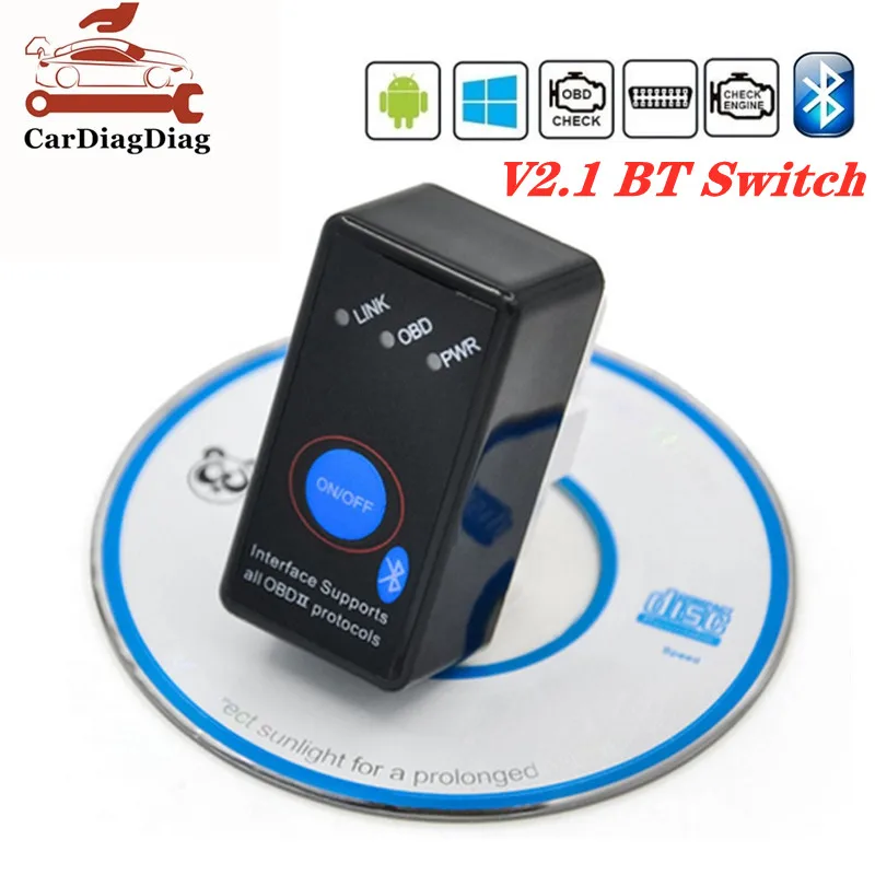 Mini ELM 327 Switch BT ELM327 V2.1 Adapter For Android Torque OBDII Code Reader OBD2 Car Scanner Auto Diagnostic Tool