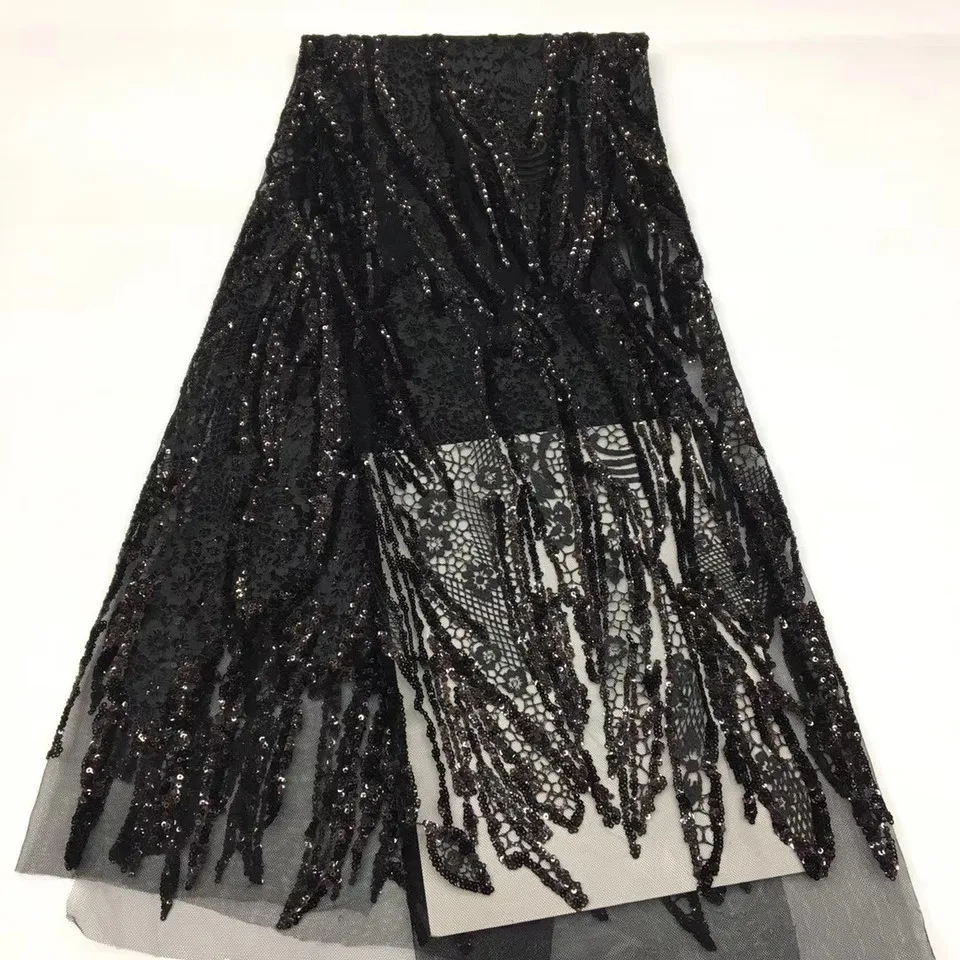 

2021 African Mesh Lace Fabric High Quality Sequin Nigeria Wedding Lace Fabric 5 Yards French Tulle Lace Fabric XX3889