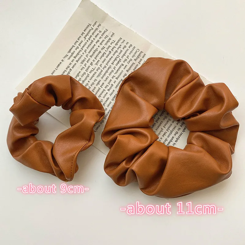 Women Girls Vintage Elegant Leather Elastic Hair Bands Lady Lovely Soft Leather Scrunchies Rubber Bands Female Hair Accessories