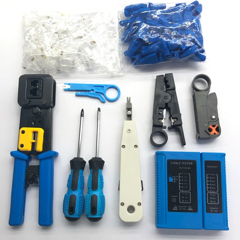 10 Pcs/Set RJ45 Crimping Pliers Portable LAN Network Repair Tool Kit Cable Tester AND Plier Crimp Crimper Clamp