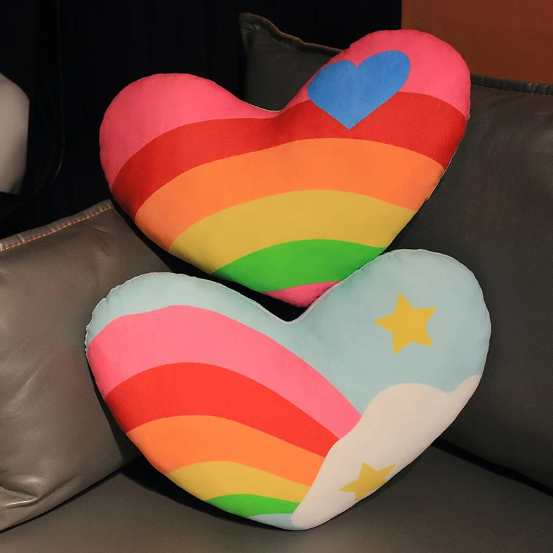 

45x35cm Rainbow Heart Shape Decorative Throw Pillow PP Cotton Soft Stuffed Plush Creative Doll Couple Lover Home Decoration Gift