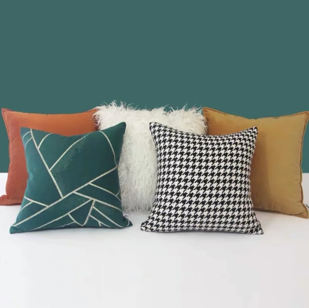 

Pillow Cushion Sofa от храпа Alanna Kniekusse Cushion Pillowcase Combination Nordic Modern Light White Orange Velvet Plaid