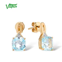 VISTOSO Gold Earrings For Women 14K 585 Yellow Gold Glamorous Shiny Blue Topaz Sparkling Diamond Luxury Trendy Fine Jewelry