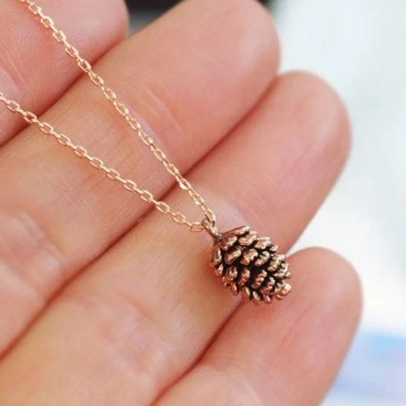 Fashion Vintage Chain Necklace For Women Girl Pine Nut Plant Specimen Pendant Metal Choker Acorn Pinecone Jewelry Accessories