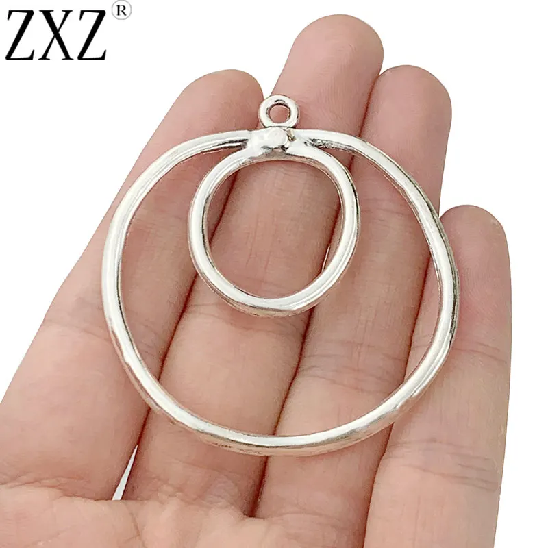 ZXZ 5pcs Tibetan Silver Large Open 2 Rings Circles Charms Pendants 2 Sided for Necklace Jewelry Making Findings