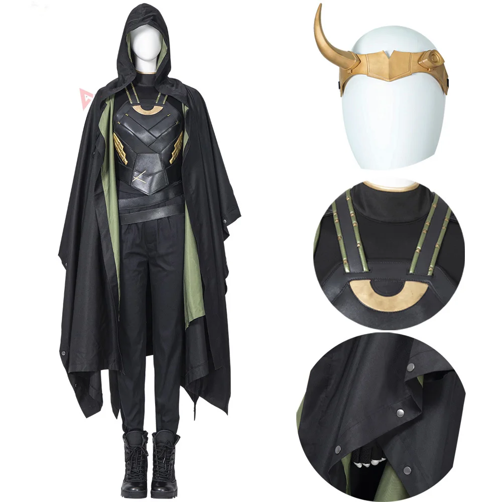 

Lady Loki Cosplay Costume Sylvie Cloak Vest Horns Crown boots Sylvie Enchantress set for Halloween Carnival Game Party Show