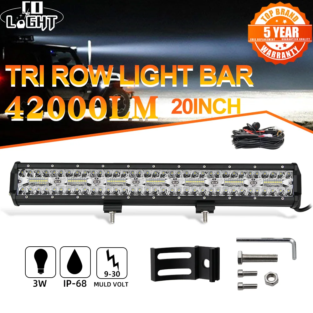 

CO LIGHT 3-рядная светодиодная панель 20 дюймов Offroad Combo 42000LM Автоматический светодиодный рабочий фонарь 12 В 24 В для внедорожника УАЗ Трактор 4x4 Lada Niva Автомобильный Стайлинг