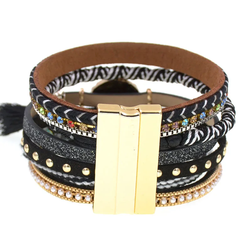 WELLMORE bohemia bracelets for women stone leather bracelets 3 size multilayer charm Bracelets & Bangles Female fashion Jewelry