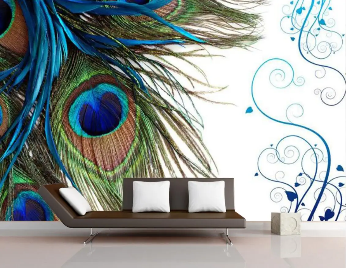 Custom size wallpaper peacock feather decorative painting Home decor Living room bedroom feather background walls 3d wallpaper