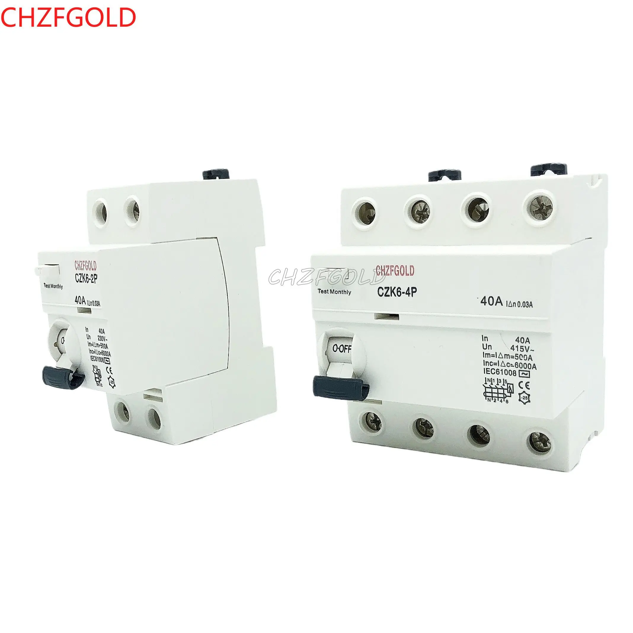 CHZFGOLD AC/ A /B 2P 16A 10mA 30mA 6KA RCCB RCD 110V 230V Residual Current Circuit Breaker Differential Breaker Safety Switch