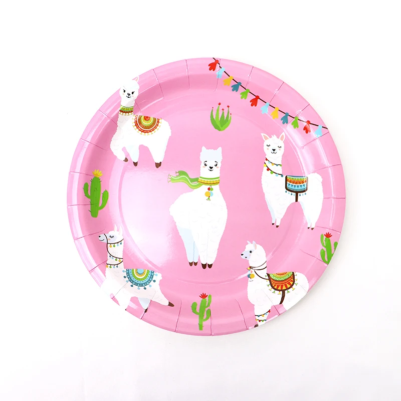 Llama Party Disposable Tableware Cartoon Cactus Alpaca Paper Plates Cups Kids Birthday Party Decoration Baby Shower Supplies - view 4