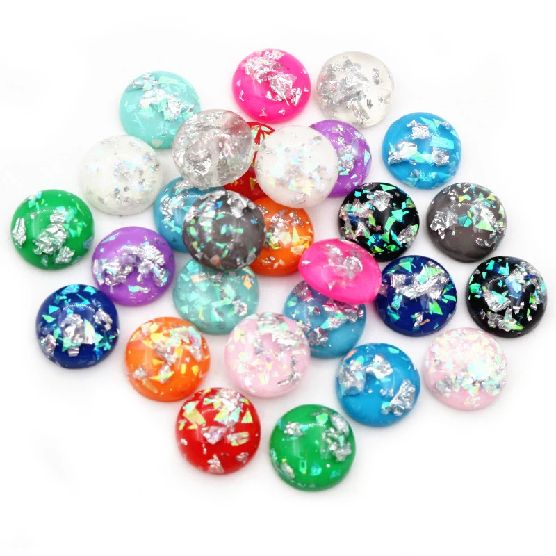 New Fashion 40pcs 12mm 8mm 10mm Mix Colors Built-in metal foil Flat back Resin Cabochons Cameo