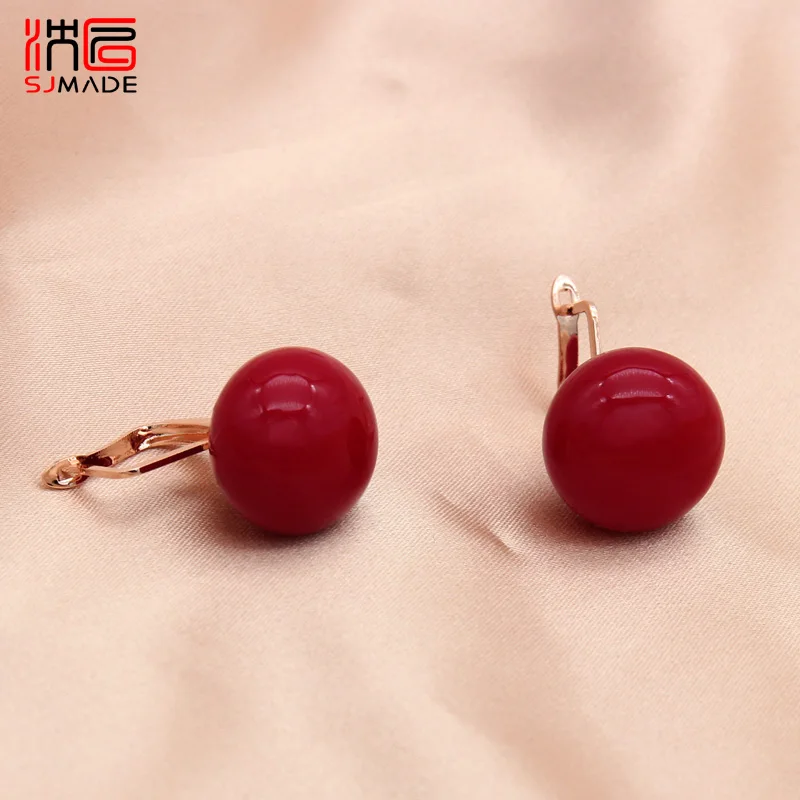 SHENJIANG New Fashion Elegant Bread Round Big Pearl Dangle Earrings 585 Rose Gold Color Eardrop For Women Wedding Party Jewelry