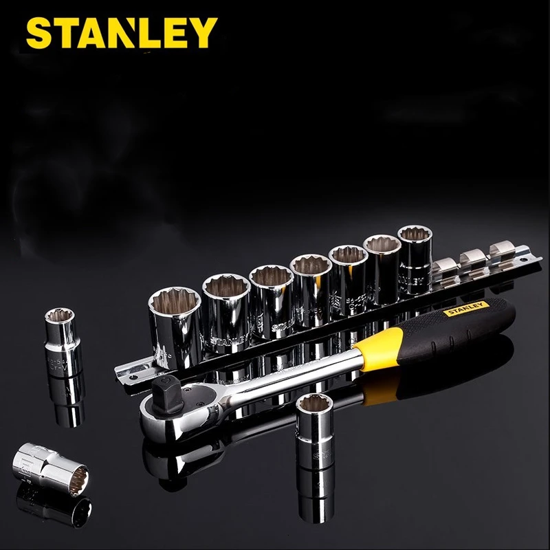 Stanley 11pcs 1/2 square drive 12 point socket set 60 teeth high torque ratchet wrench set mechanics combination tools spanner