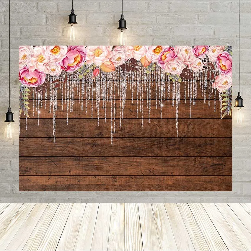 Avezano Photography Background Floral Wood Board Glitter Bokeh Wedding Birthday Baby Shower Photocall Backdrop For Photo Studio