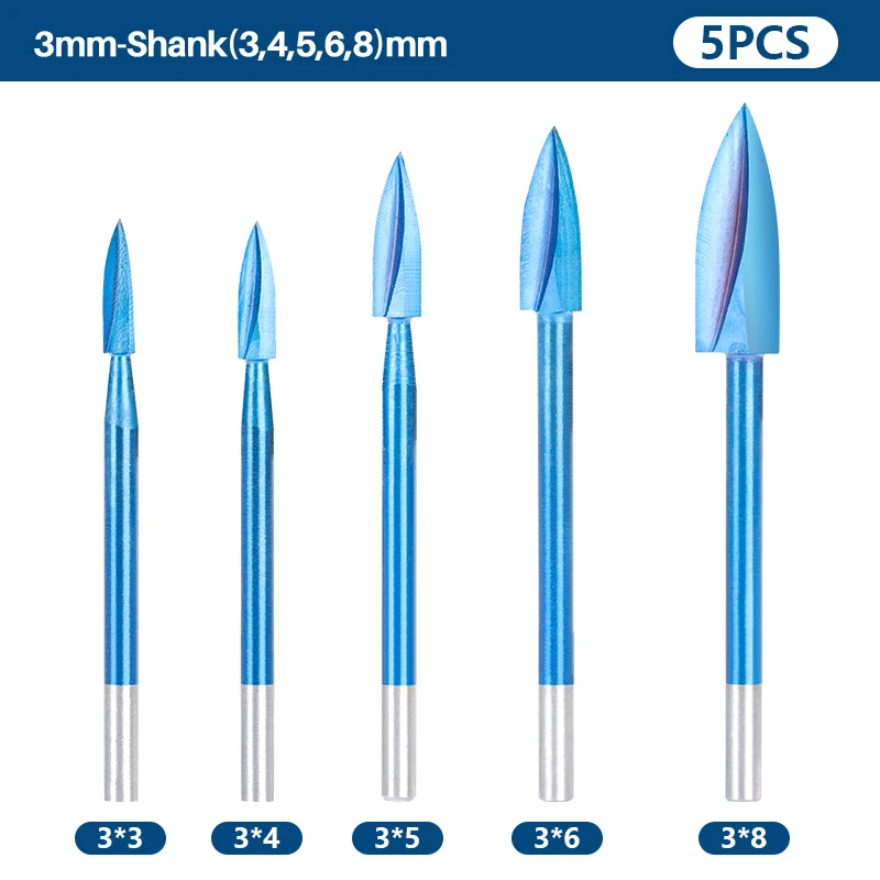 XCAN Wood Engraving Drill Bit 5PCS Steel Solid Carbide Grinding Burr Set For Drilling Carving Engraving Bit  Woodworking Tool