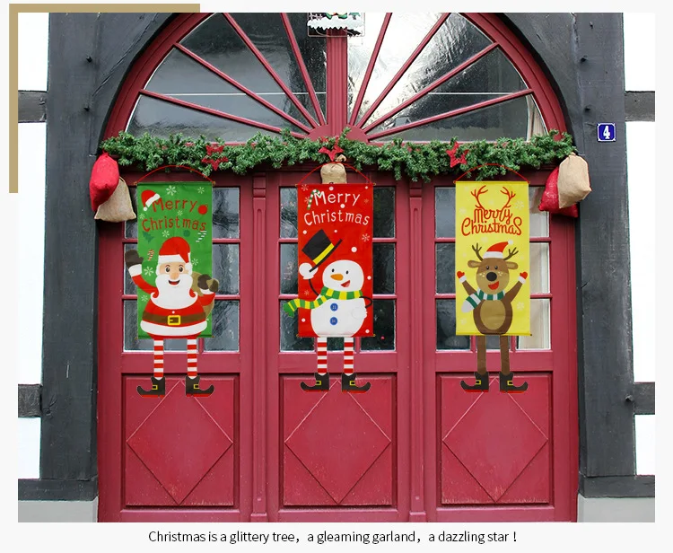 1PC Christmas Fabric Hanging Flags Window Pendant Home Wall Dress Up Ornament Xmas Festival Santa Claus Decoration Flags QA 245